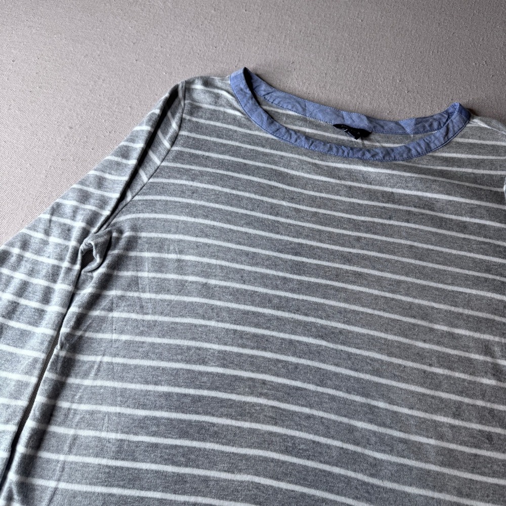 Nautica Womens XL Grey White Striped Long Sleeve 100% Cotton Boat Neck Top